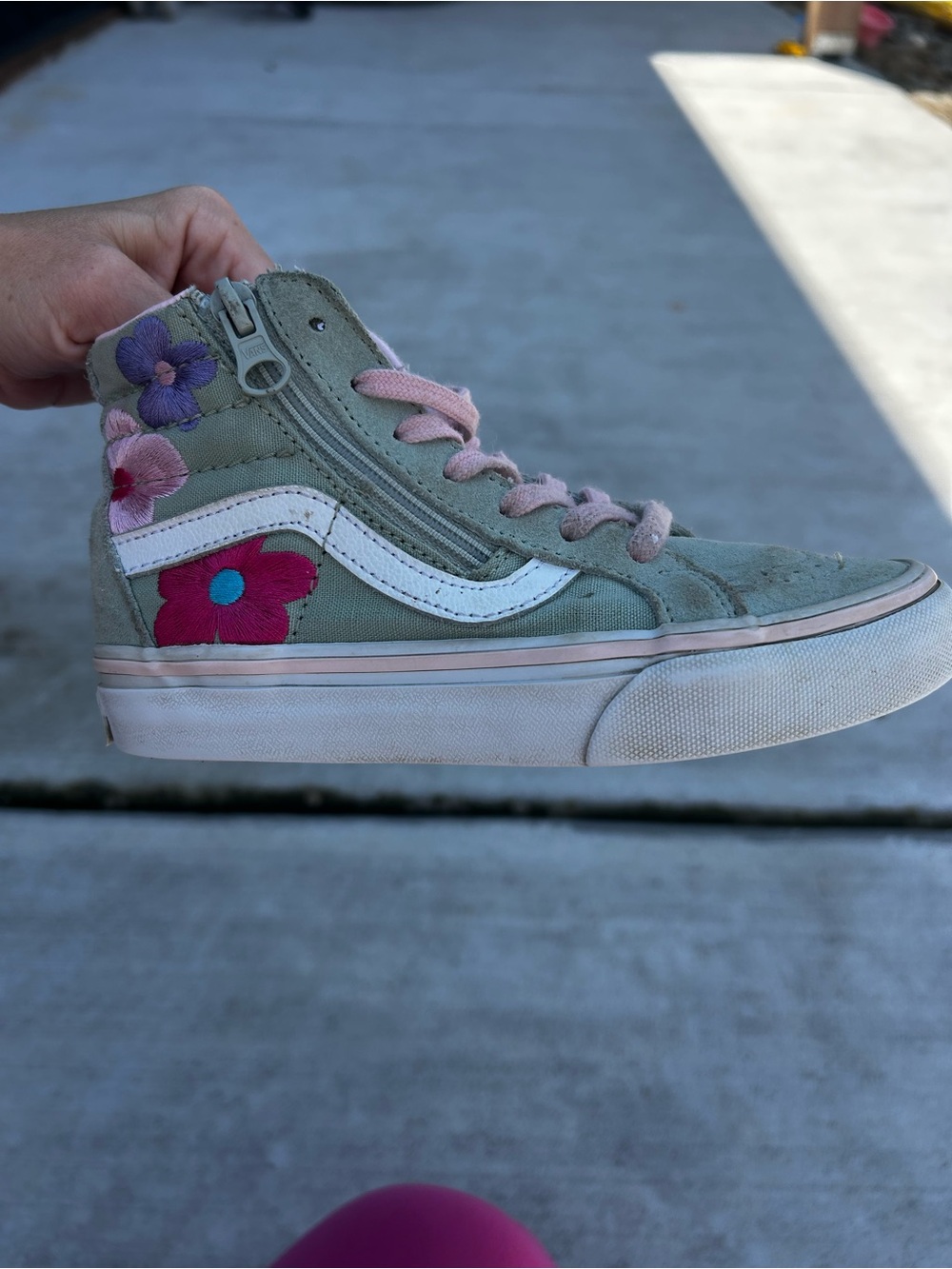 Vans Kids High-Top Floral Skate Shoe - Sage Green with Pink and Purple Accents